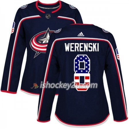 Dame NHL Columbus Blue Jackets Trøje Zach Werenski 8 Adidas 2017-2018 Marine Blå USA Flag Fashion Authentic